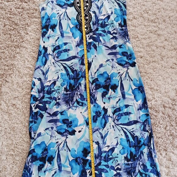 Brochure Summer Dress Blue Purple White Floral Romantic Sleeveless Embellished - Picture 6 of 6